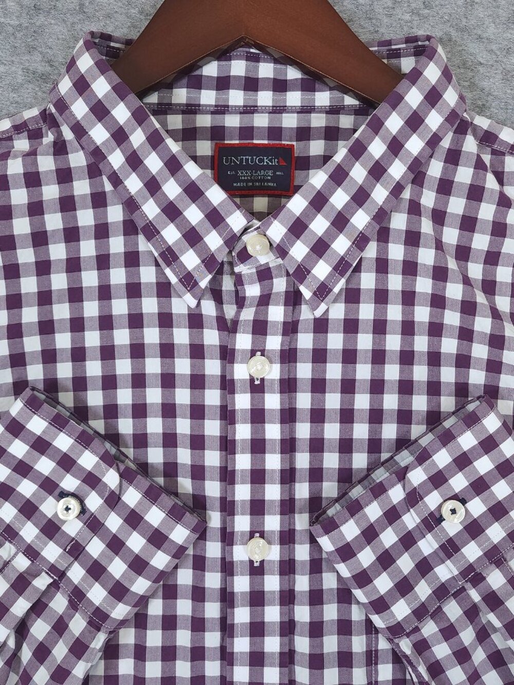UNTUCKit Mens Button Down Shirt Size XXXL 3XL Purple White Gingham Long Sleeve